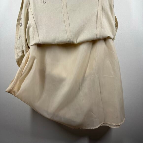 Womens Skirt 10 Cream Linen Blend Floral Beaded Embroidery Lagenlook Boho Spring - Picture 4 of 9